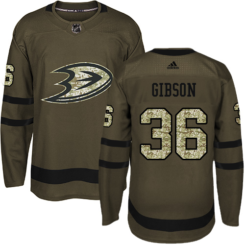Adidas Ducks #36 John Gibson Green Salute to Service Stitched NHL Jersey